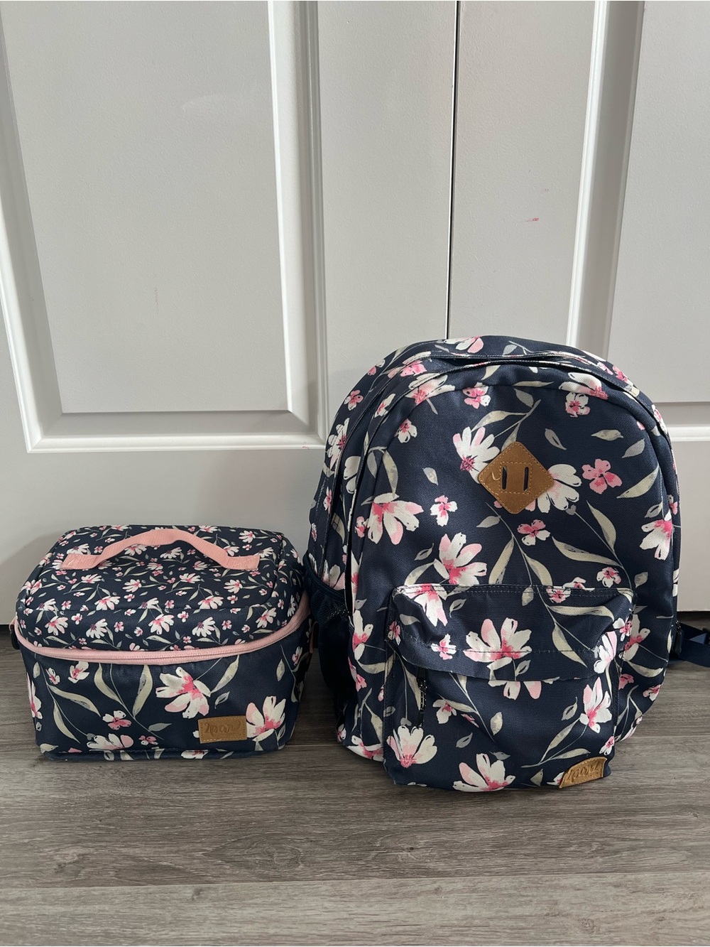 deux par deux Navy Floral Backpack and Lunch Bag Set with Pink Accents